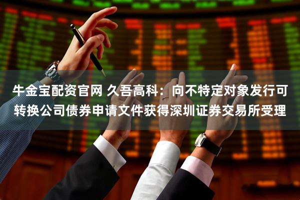 牛金宝配资官网 久吾高科：向不特定对象发行可转换公司债券申请文件获得深圳证券交易所受理